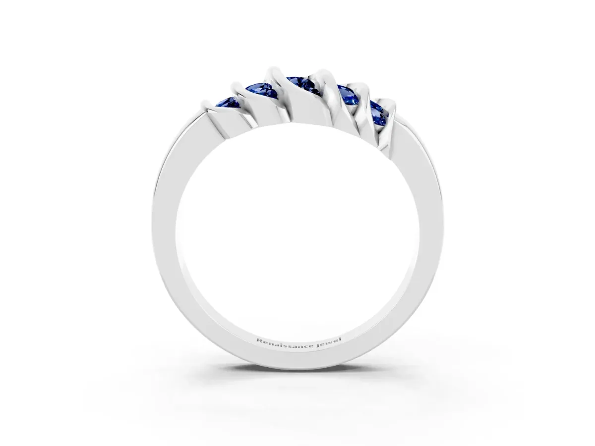 Round Blue Sapphire Multi-Row Crossover Band White gold
