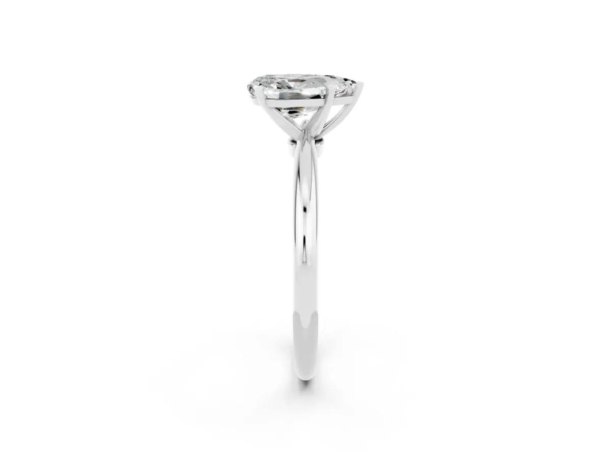 Pear Cut Moissanite Solitaire Ring with Six-Prong Setting and Classic Band Silver