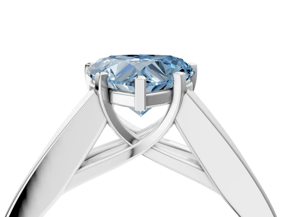 Fancy Blue Heart Cut Cut Channel Set Solitaire Ring with Four-Prong Setting Platinum