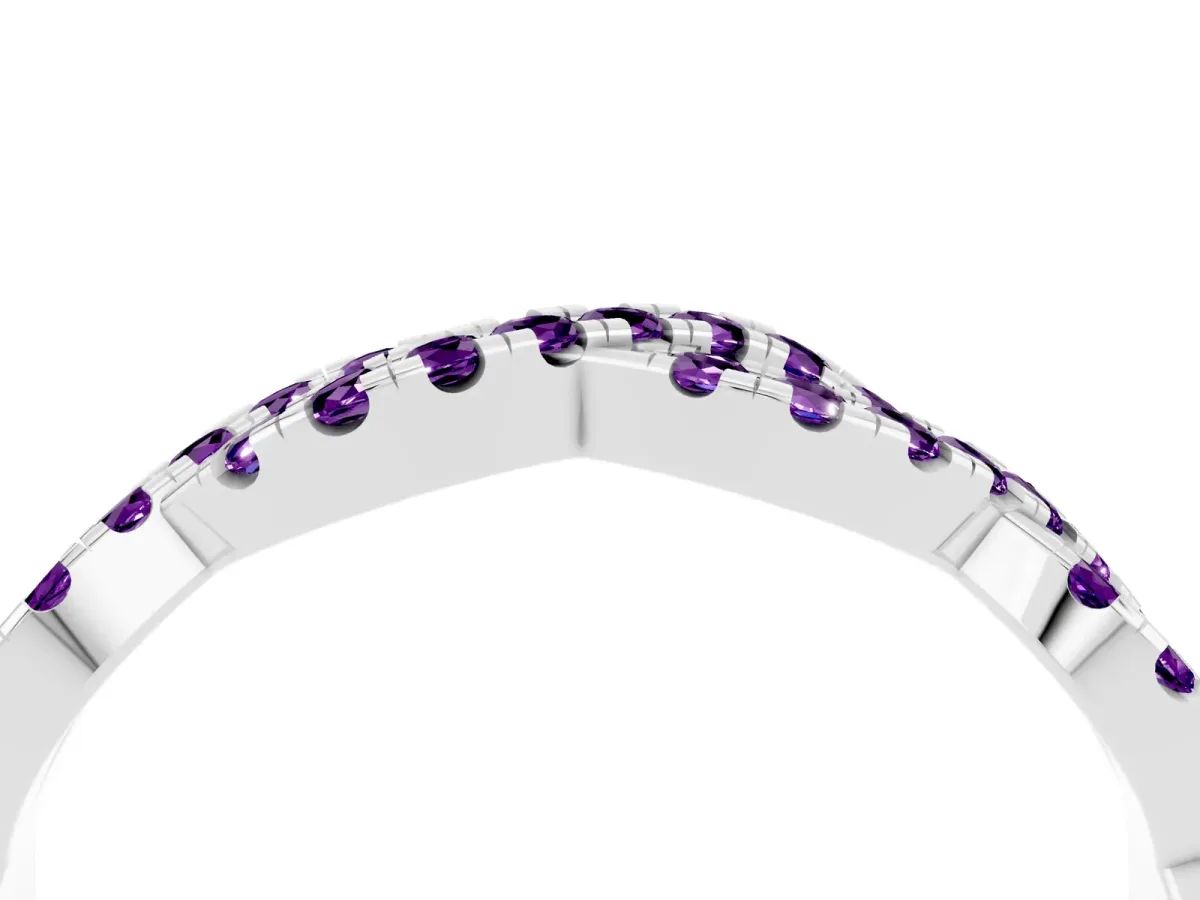 Round Amethyst Twisted Eternity Band with Pavé and Shared Prong Setting Silver