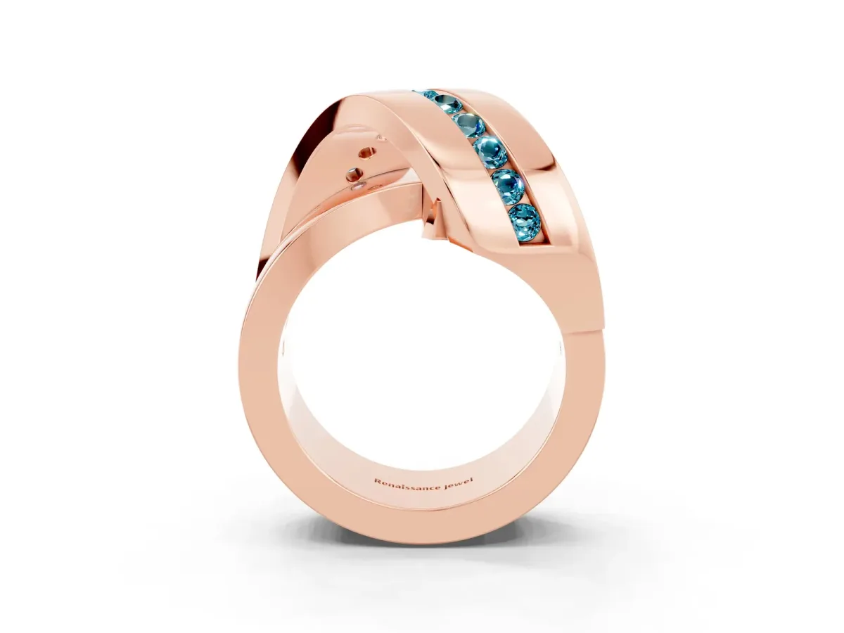 Pavé Round Blue Topaz Crossover Band with Channel Setting Rose gold