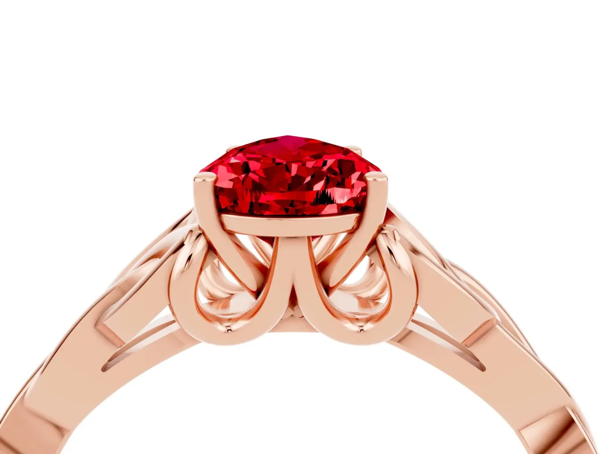 Pear Cut Ruby Solitaire Celtic Knot Ring with Four-Prong Setting Rose gold
