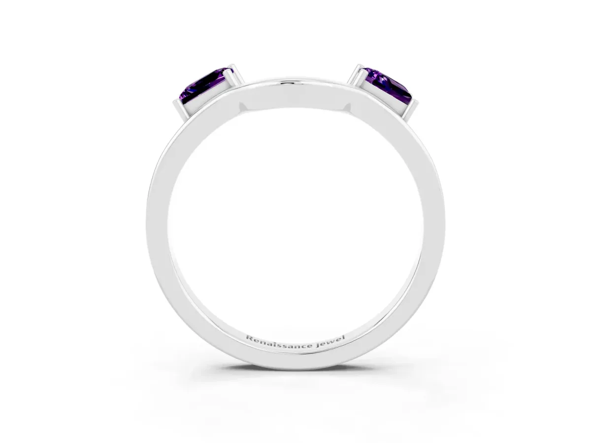 Princess Cut Amethyst Two-Stone Open Band Ring with Four-Prong Setting Platinum