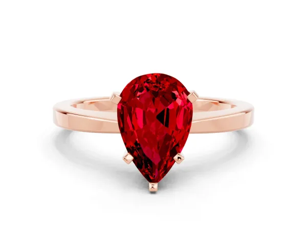 Pear Cut Ruby Solitaire Engagement Ring with Classic Band and Four-Prong Setting Rose gold