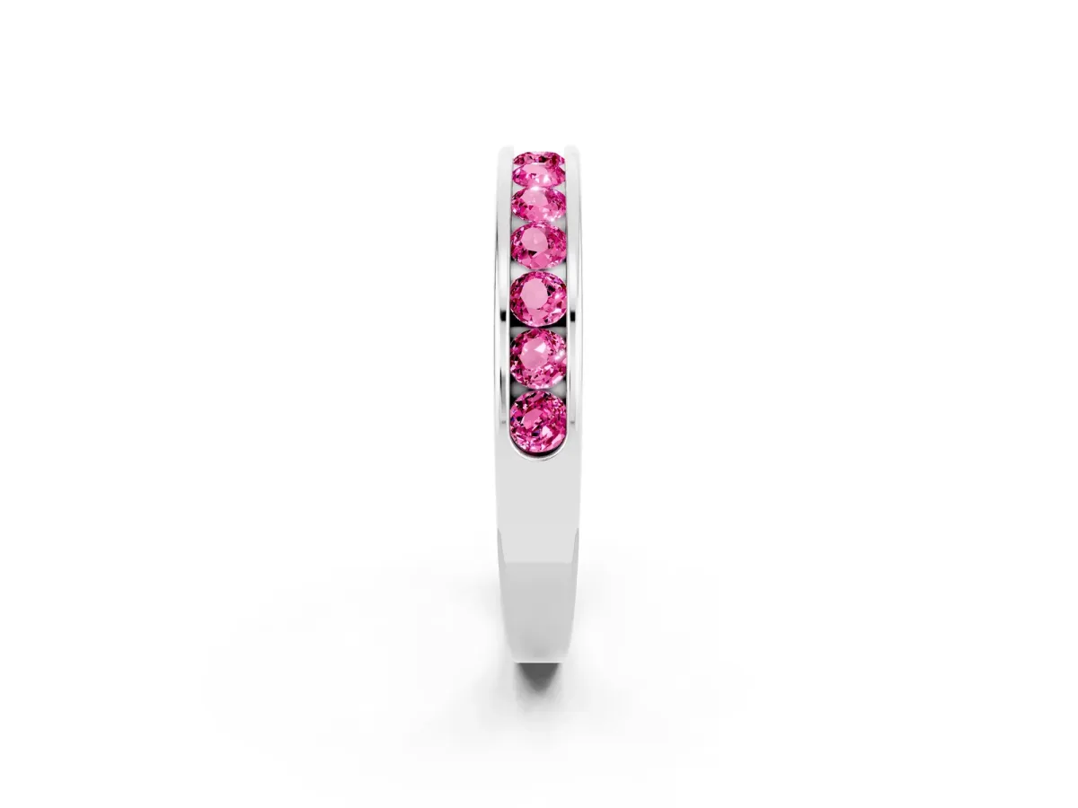 Channel Set Round Pink Sapphire Eternity Band Silver
