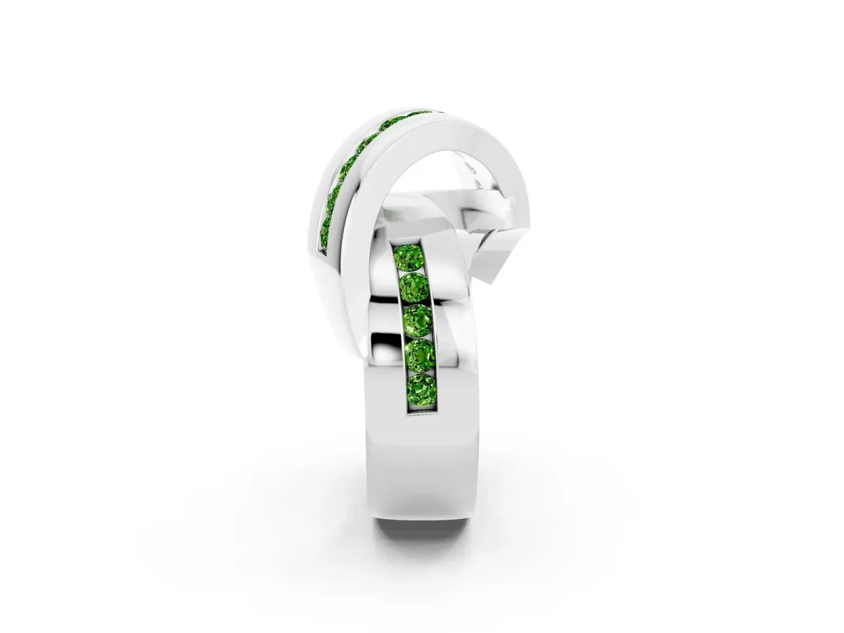 Pavé Round Peridot Crossover Band with Channel Setting Platinum