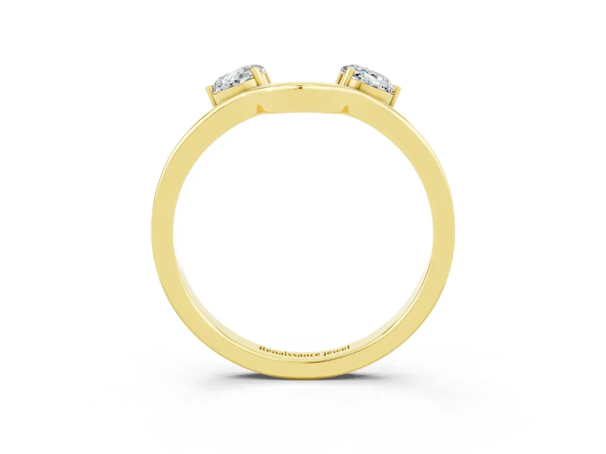 Dual Round Moissanite Open Band Ring with Prong Setting Yellow gold