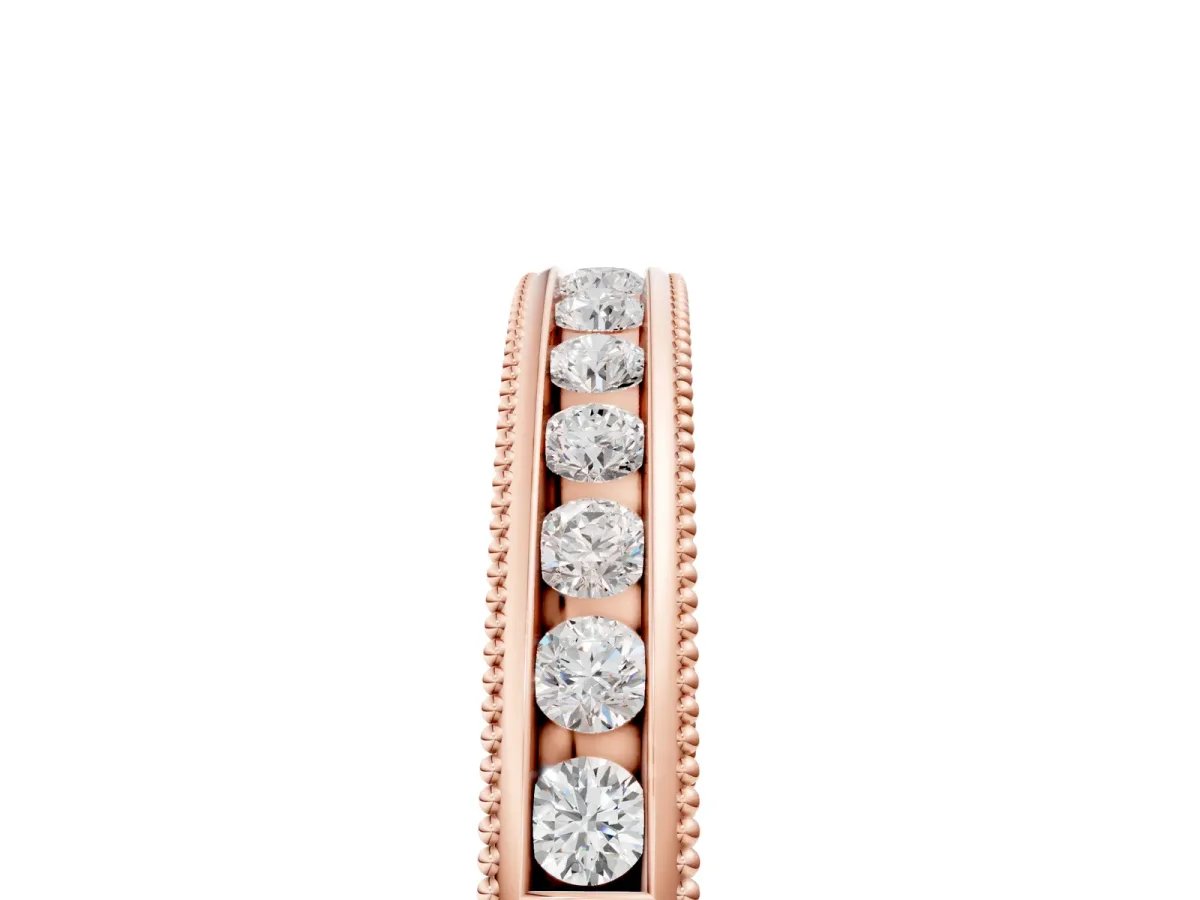 Channel Set Round Diamond Milgrain Edge Wedding Band Rose gold