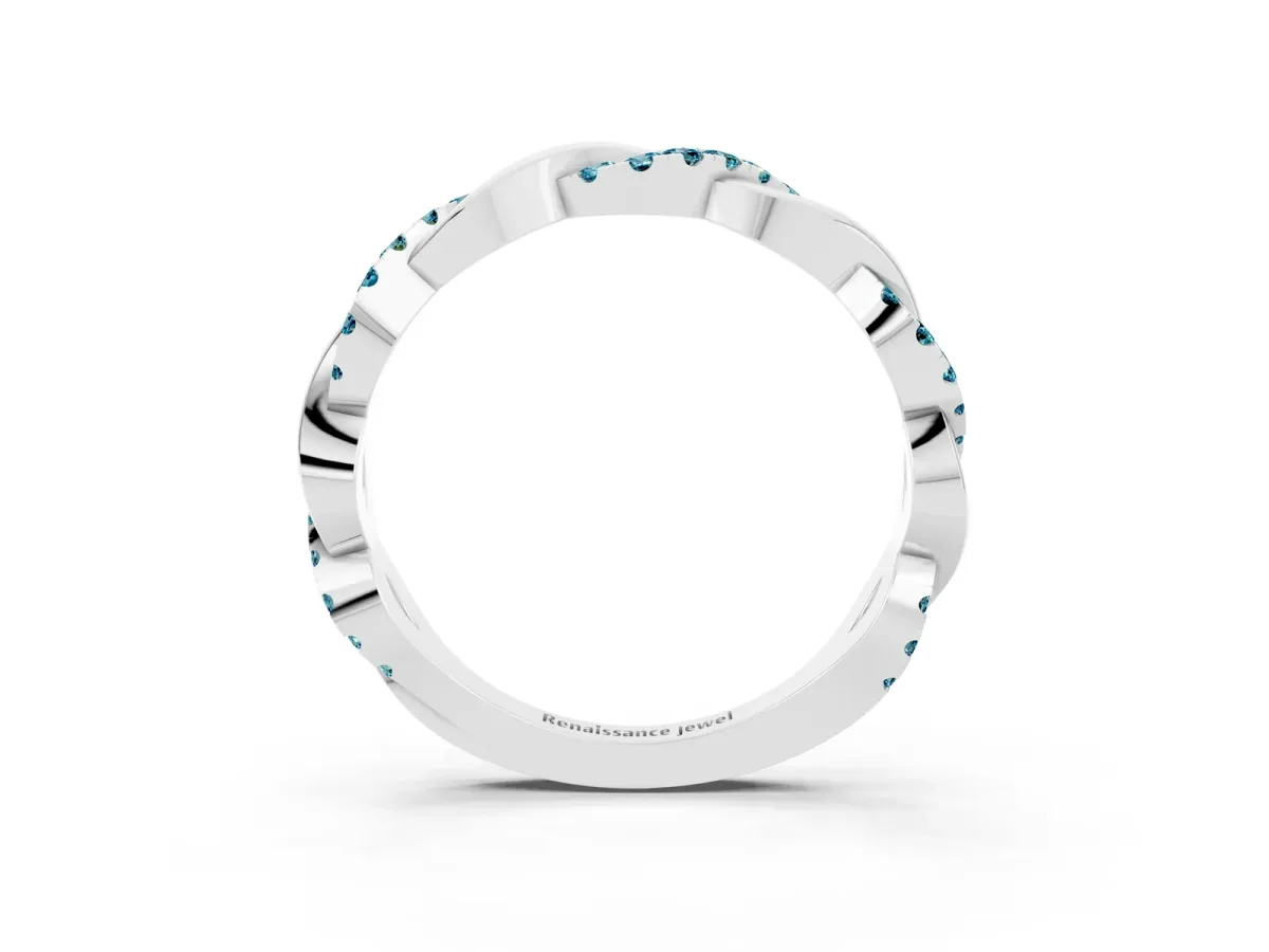 Pavé Round Blue Topaz Twist Eternity Band with Shared Prong Setting Silver