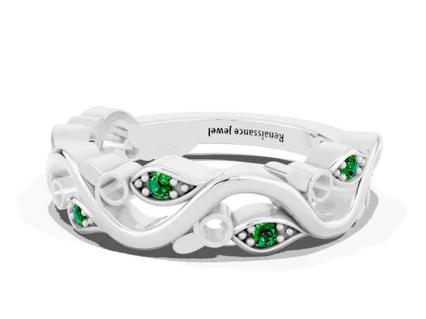 Marquise Emerald Vine Eternity Band with Bezel Setting Platinum