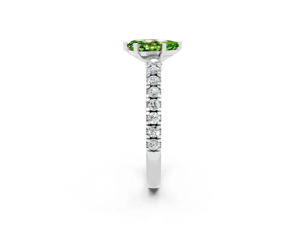 Pear Cut Solitaire Peridot with Pavé Band and Four-Prong Setting Platinum
