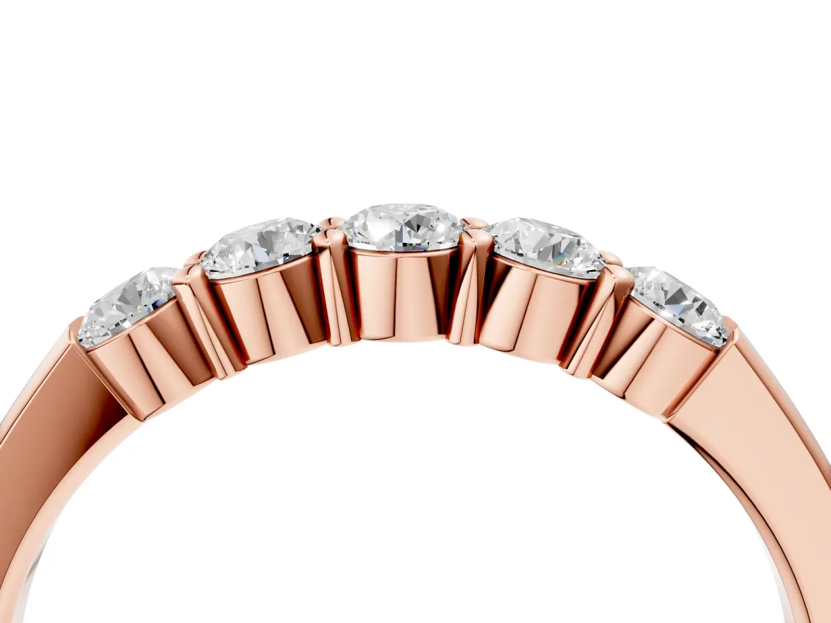 Five-Stone Round Diamond Channel Set Band with Shared Prong Setting Rose gold