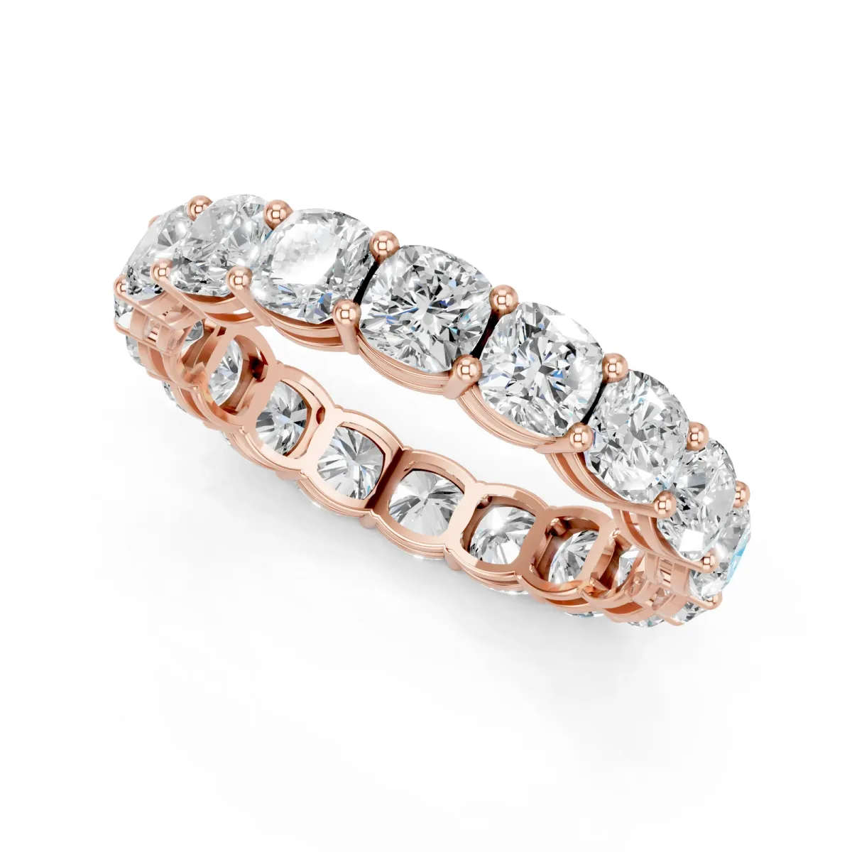 Cushion Cut Eternity Band with Shared Prong Setting Rose gold