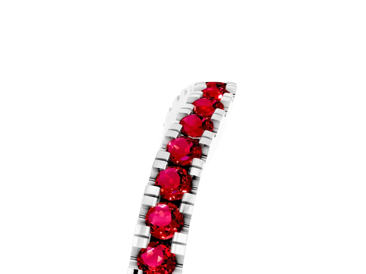 Round Ruby Pavé Curved Band with Shared Prong Setting Platinum
