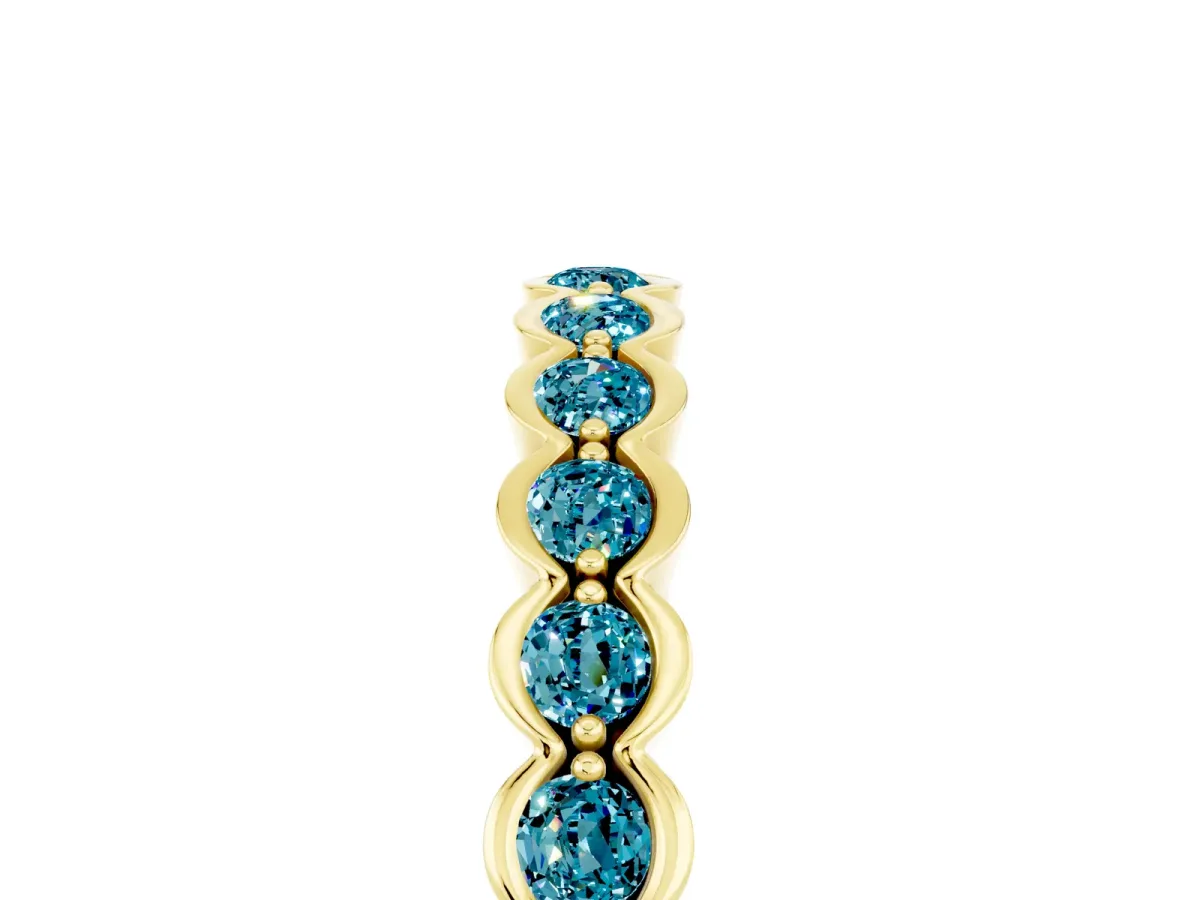 Round Blue Topaz Bezel Set Eternity Band Yellow gold