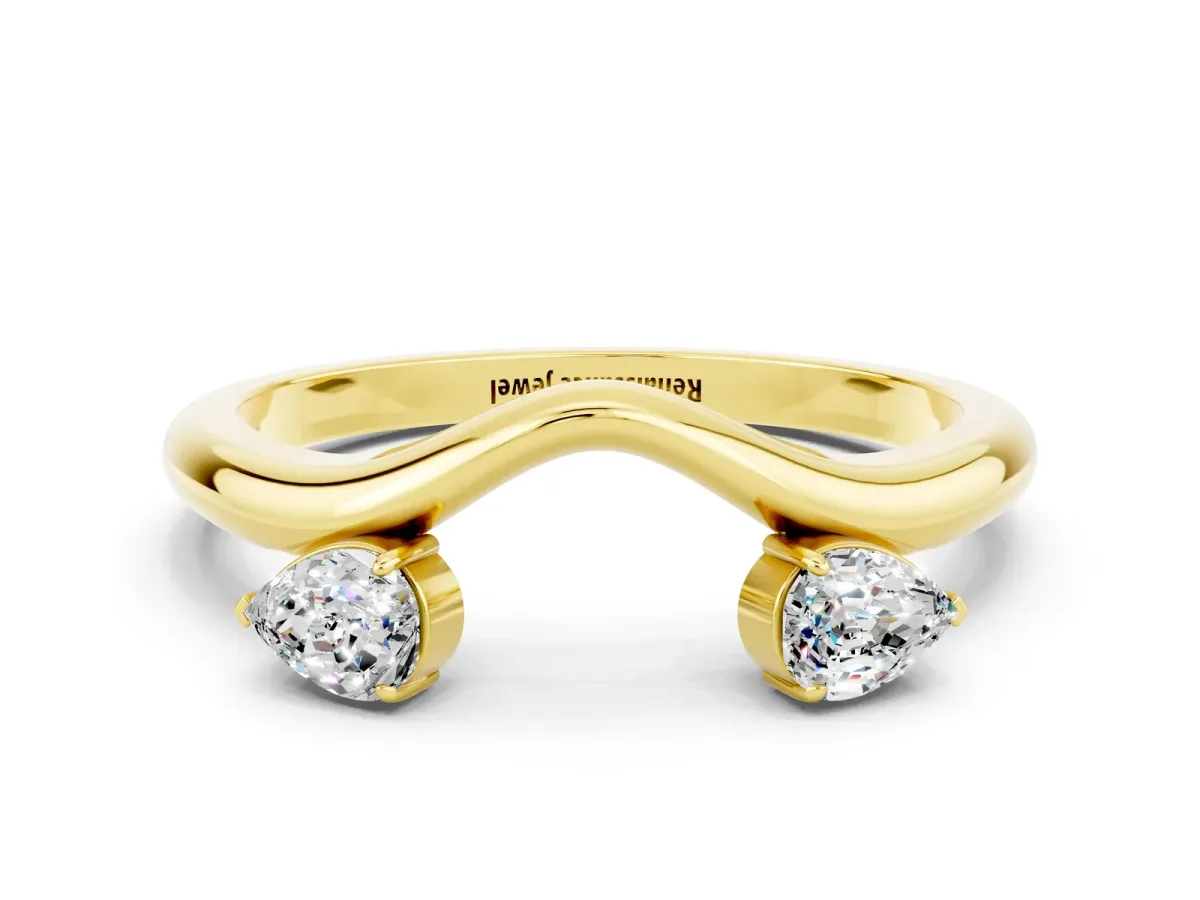 Pear Cut Moissanite Two-Stone Open Band Ring with Prong Setting Yellow gold