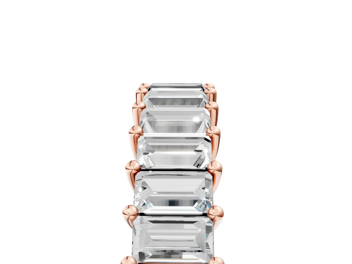 Baguette Cut Half Eternity Band with Shared Prong Setting Rose gold