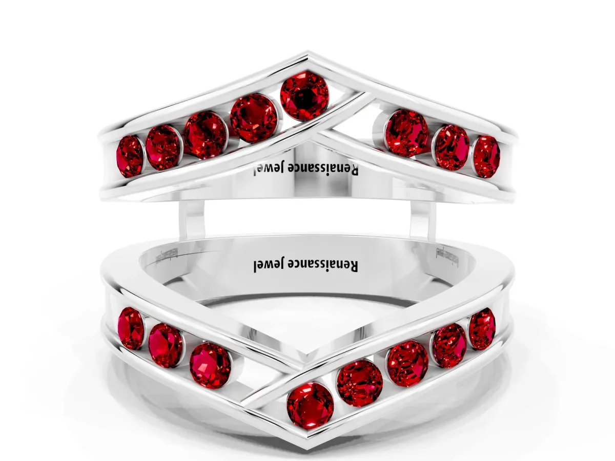 Round Ruby Channel-Set Chevron Band Silver