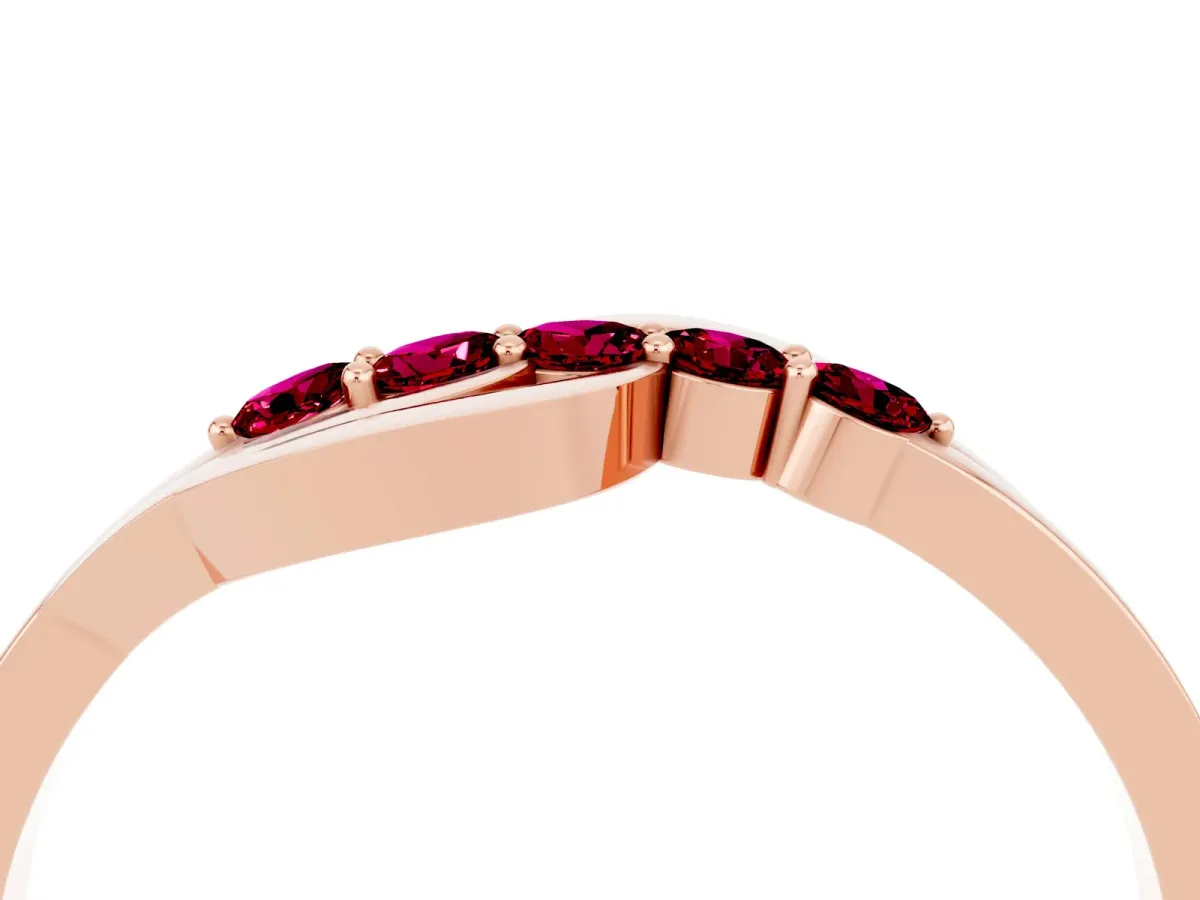Five-Stone Round Garnet Crossover Band with Prong Setting Rose gold