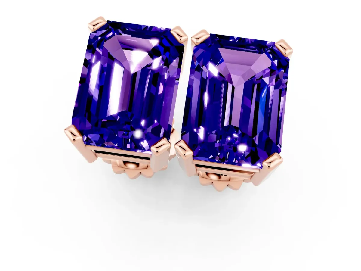 Emerald Cut Tanzanite Stud Earrings Rose gold