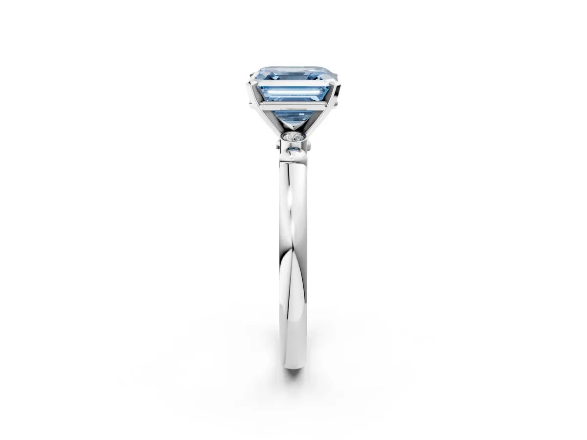 Fancy Blue Asscher Cut Solitaire Beaded Band with Four-Prong Setting Platinum