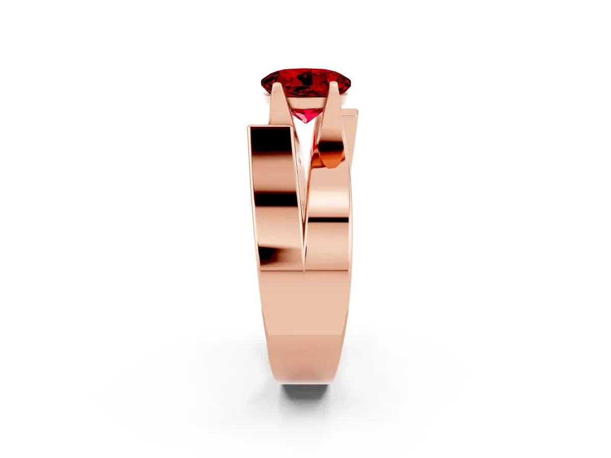 Modern Tension Set Round Cut Ruby Solitaire Wide Band Ring Rose gold