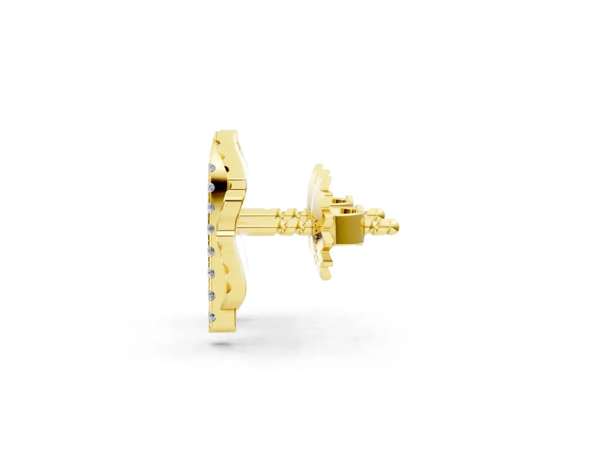 Round Diamond Leaf Stud Earrings Yellow gold