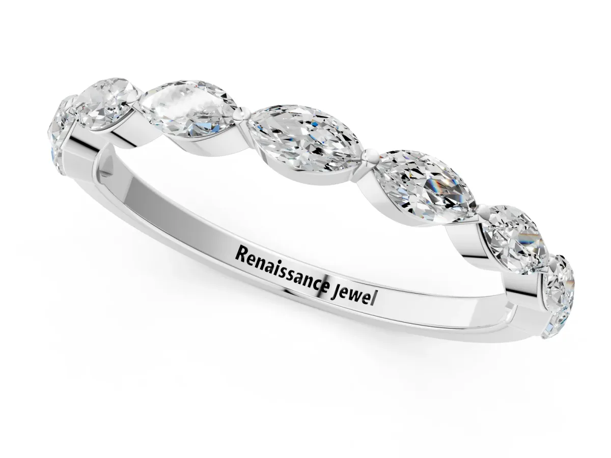 Marquise Diamond Half Eternity Band with Prong Setting White gold