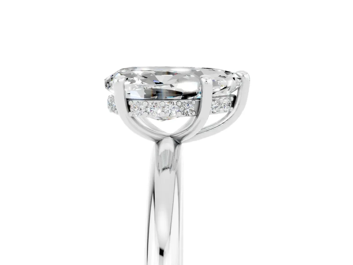 Pear Cut Moissanite Solitaire Ring with Thin Band and Four-Prong Setting Silver