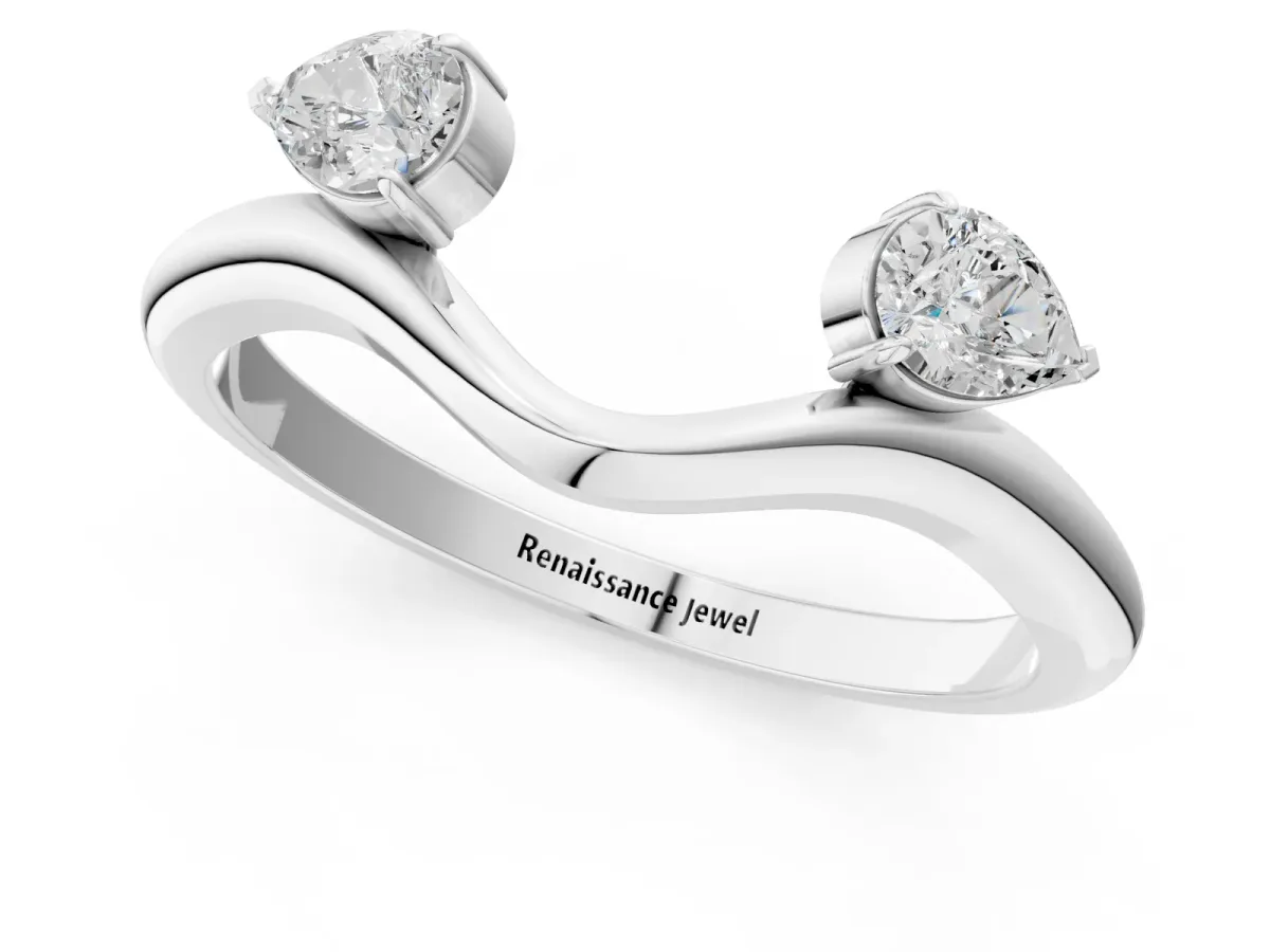 Pear Cut Diamond Two-Stone Open Band Ring with Prong Setting Silver