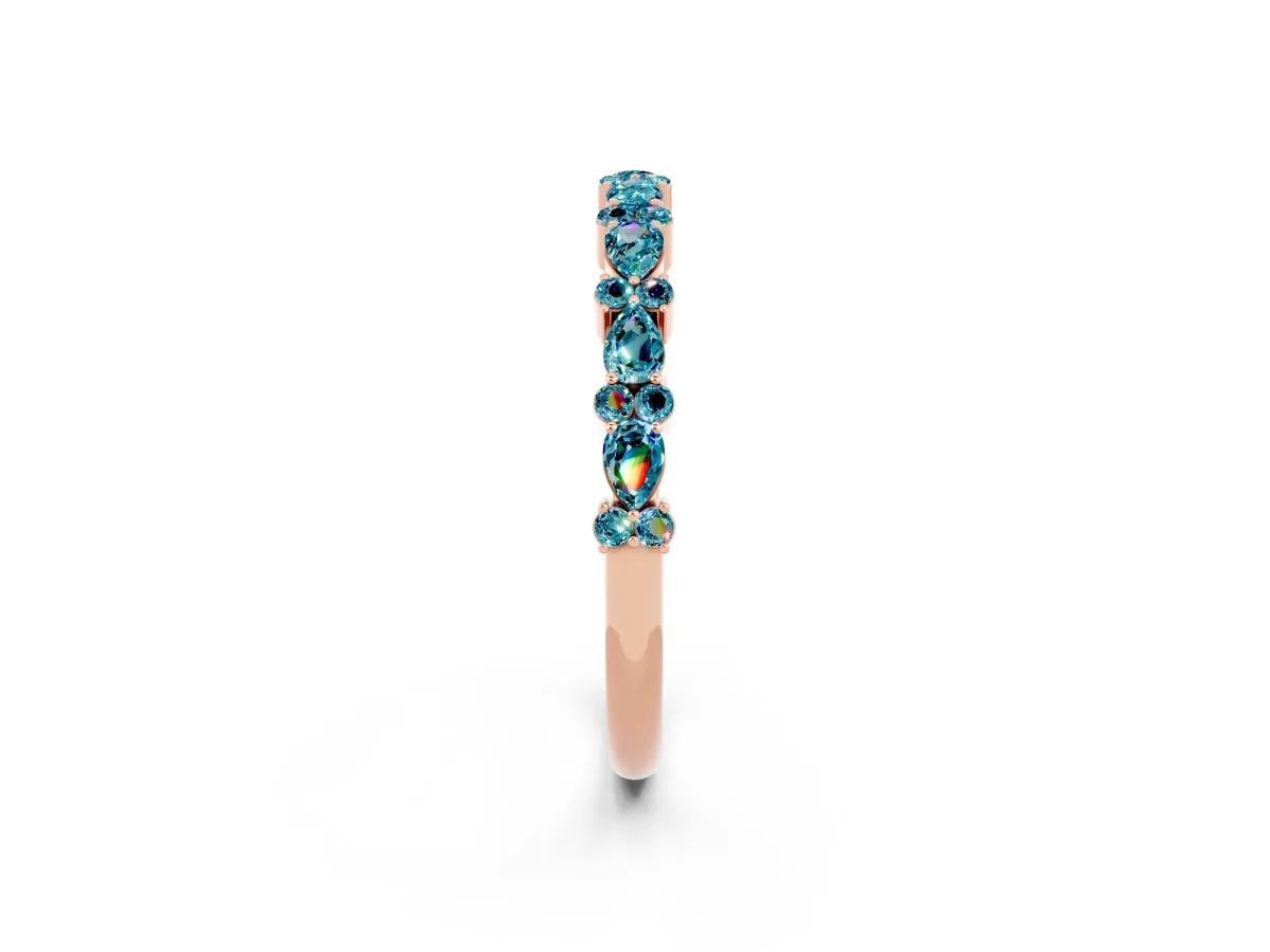 Pear and Round Blue Topaz Wedding Band Rose gold