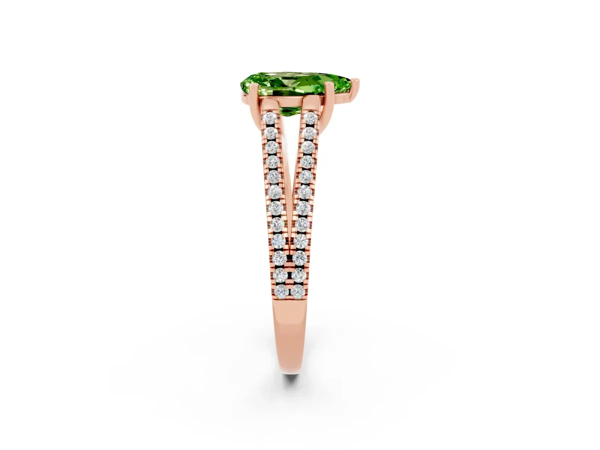 Pear Cut Peridot Solitaire Engagement Ring with Split Shank Pavé Band Rose gold