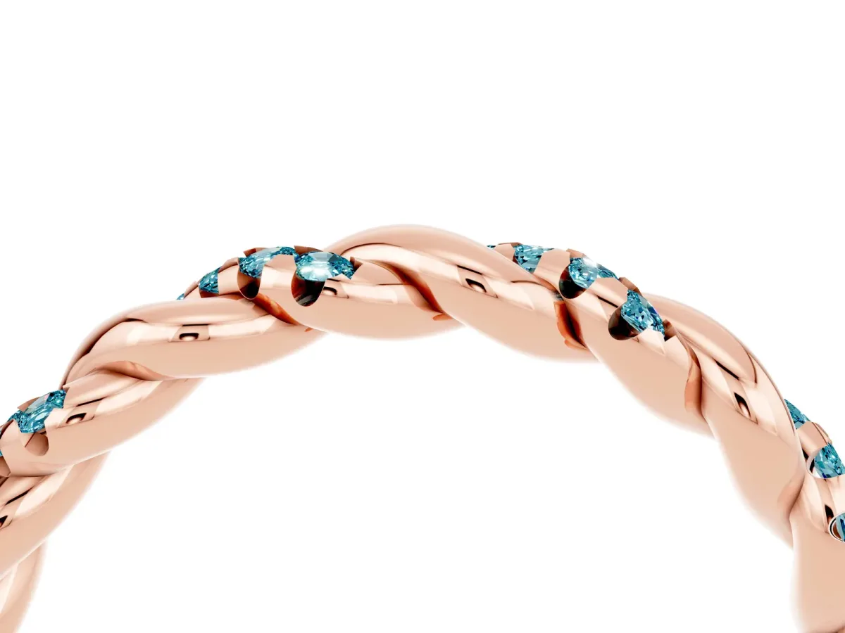 Twisted Pavé Round Blue Topaz Eternity Band Rose gold
