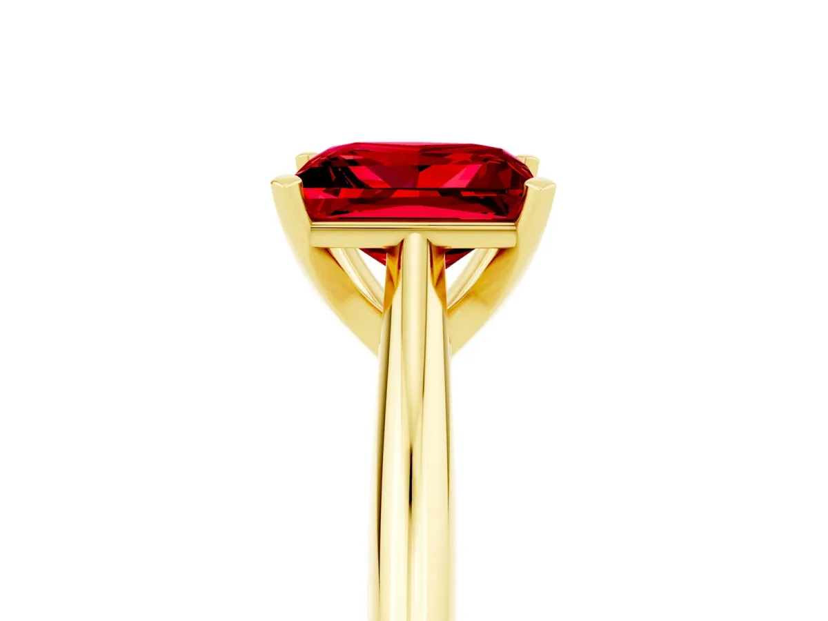 Princess Cut Ruby Solitaire Engagement Ring with Cathedral Setting and Four-Prong Mount Yellow gold
