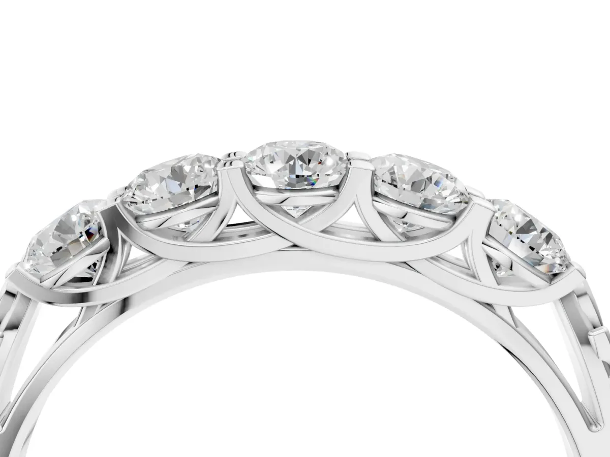 Five-Stone Round Diamond Prong-Set Band Platinum