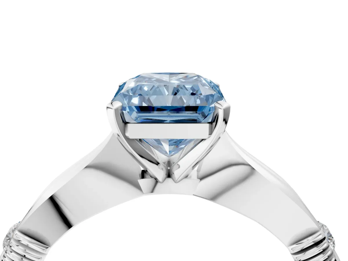 Fancy Blue Radiant Cut Solitaire Diamond Twisted Band with Four-Prong Setting Platinum