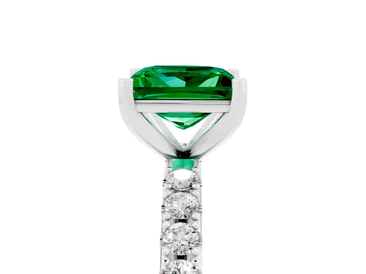 Princess Cut Emerald Solitaire Pavé Band with Four-Prong Setting Silver