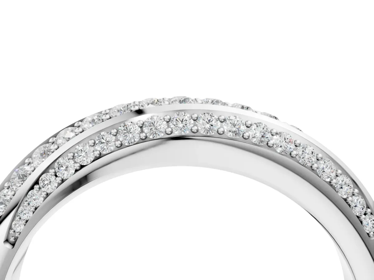 Double Row Pavé Round Diamond Channel Set Band Silver