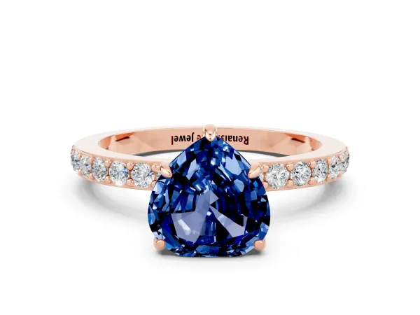 Heart Cut Blue Sapphire Solitaire Engagement Ring with Pavé Band and Four-Prong Setting Rose gold