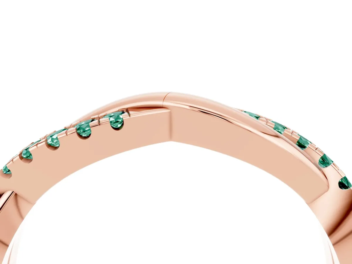 Round Green Sapphire Twisted Infinity Band with Prong Setting Rose gold
