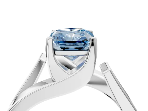 Fancy Blue Modern Tension Set Radiant Cut Diamond Solitaire Wide Band Ring Platinum