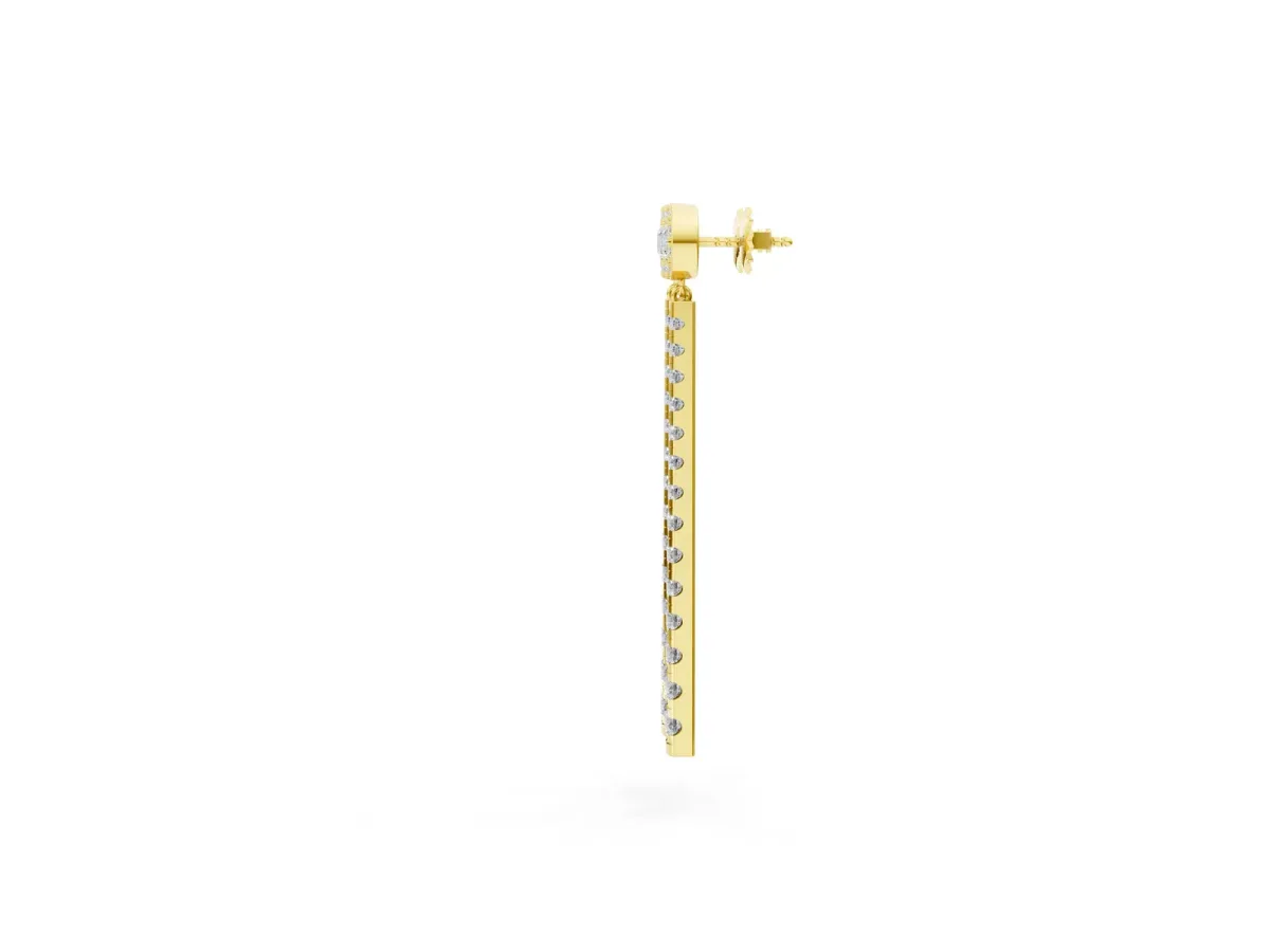 Round Cut Diamond Hinged Graduated Drop Earrings Yellow gold