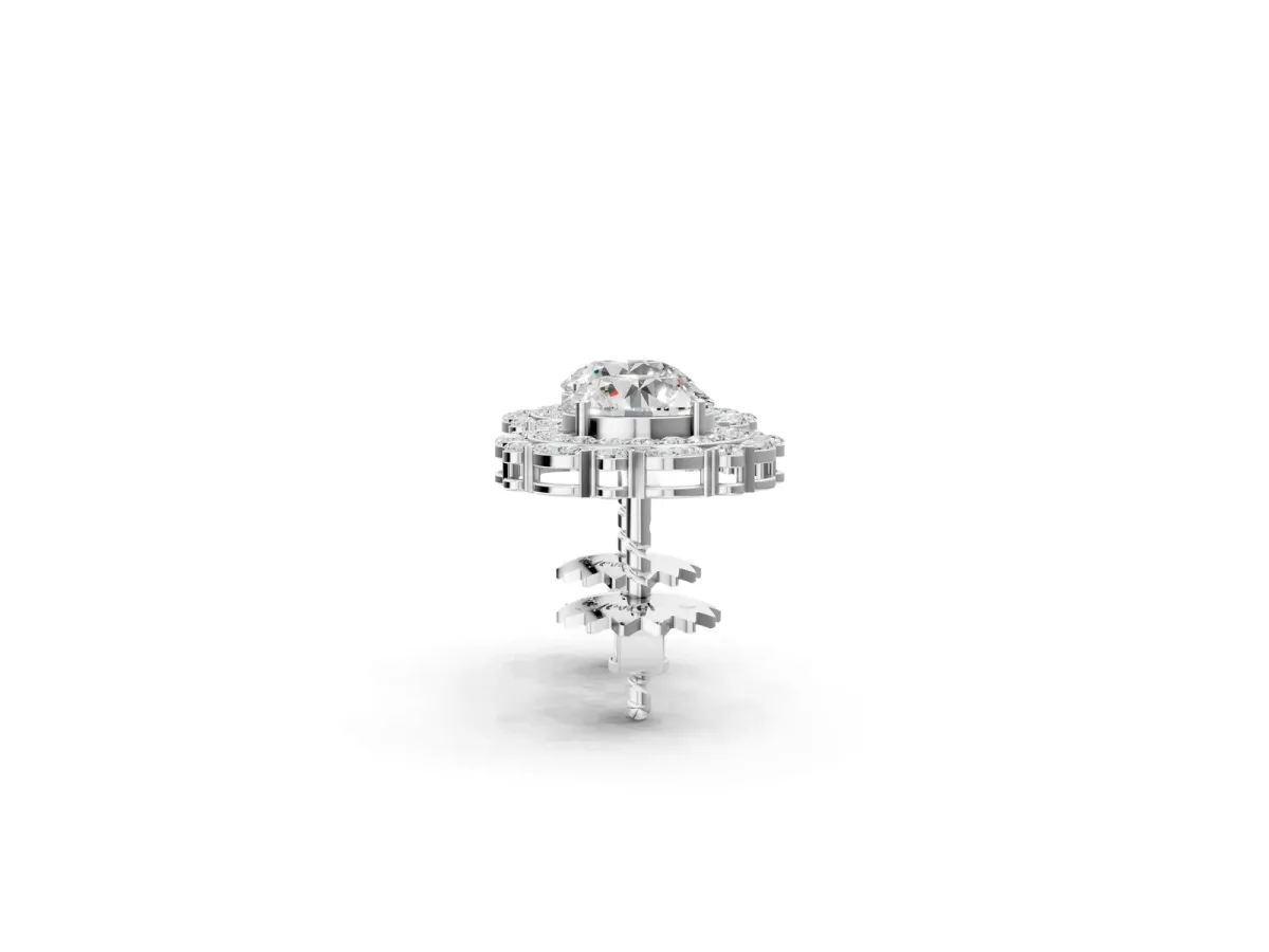 Round Diamond Double Halo Stud Earrings with Prong Setting Platinum