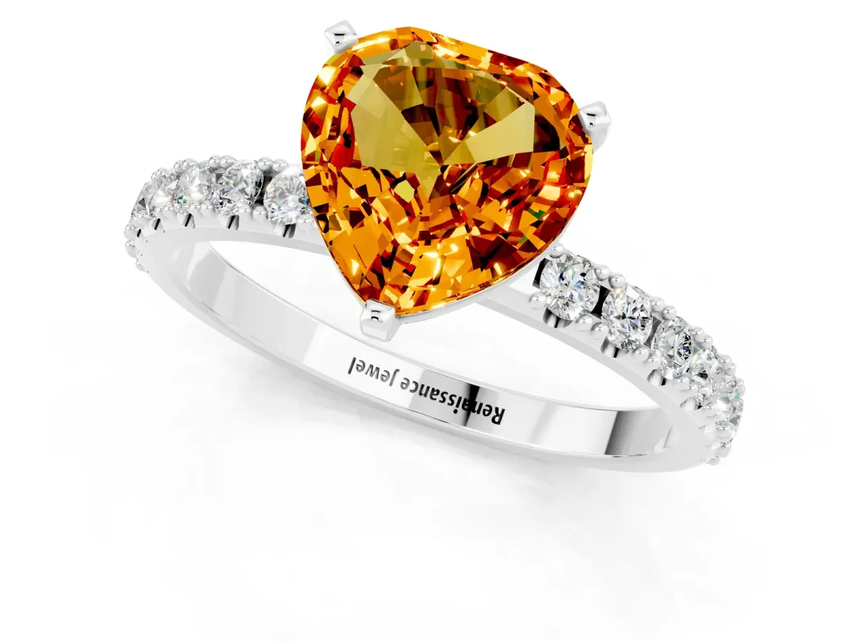 Heart Cut Citrine Solitaire Pavé Band with Four-Prong Setting Silver