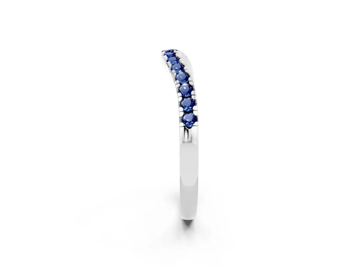 Blue Sapphire Pavé Curved Wedding Band Silver