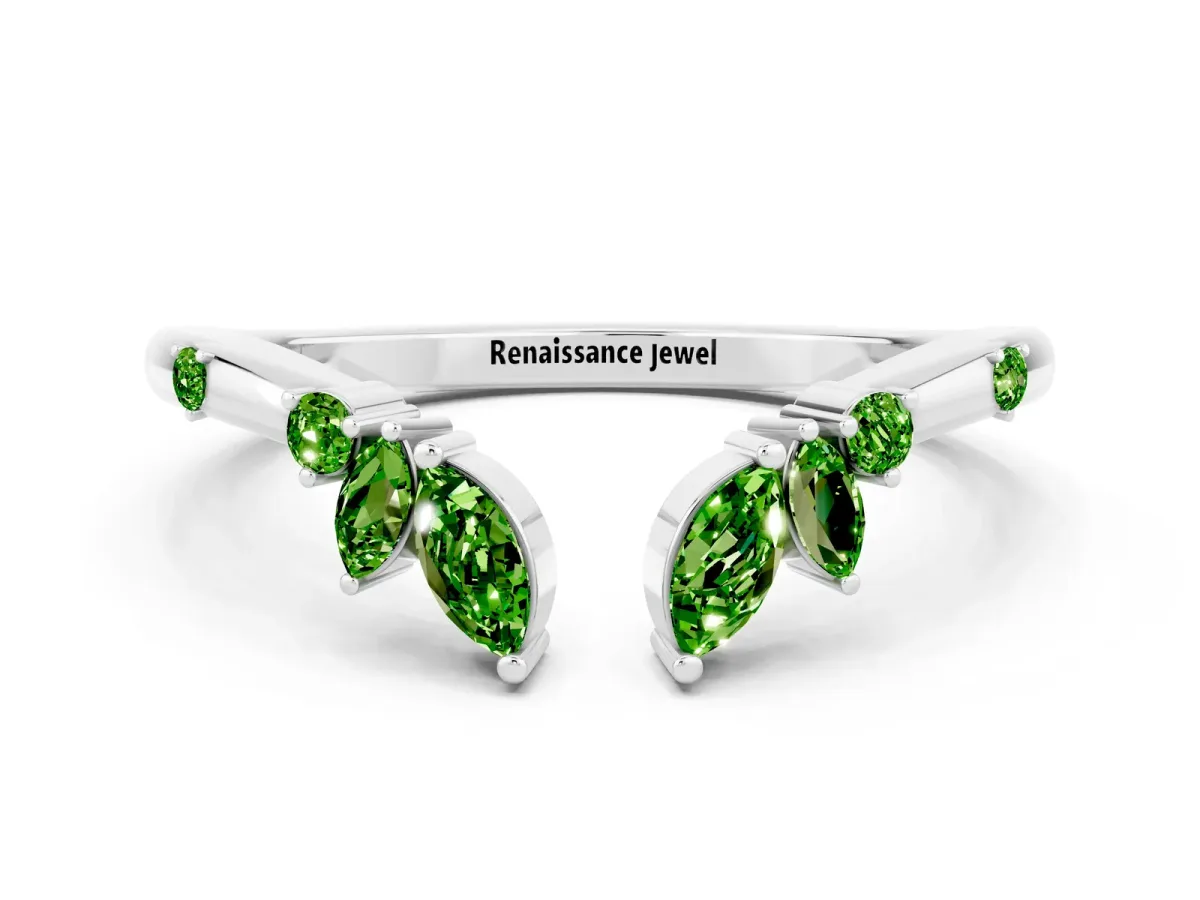 Open Marquise Cluster Peridot Band with Prong Setting Silver