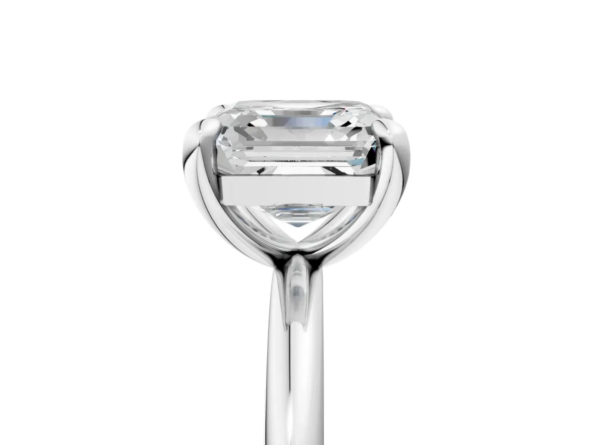 Asscher Cut Solitaire Diamond Ring with Four-Prong Setting on a Plain Band Platinum