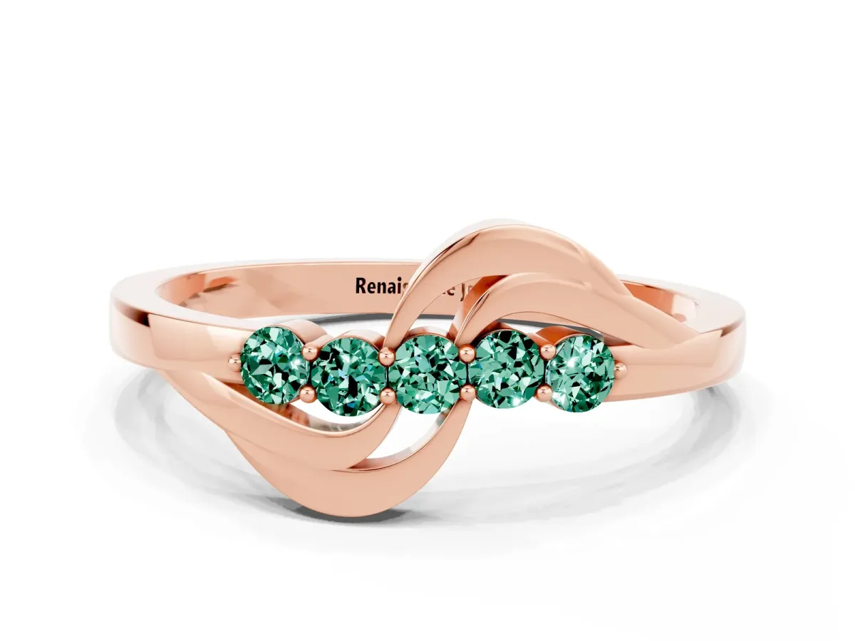 Five-Stone Round Green Sapphire Crossover Band with Prong Setting Rose gold
