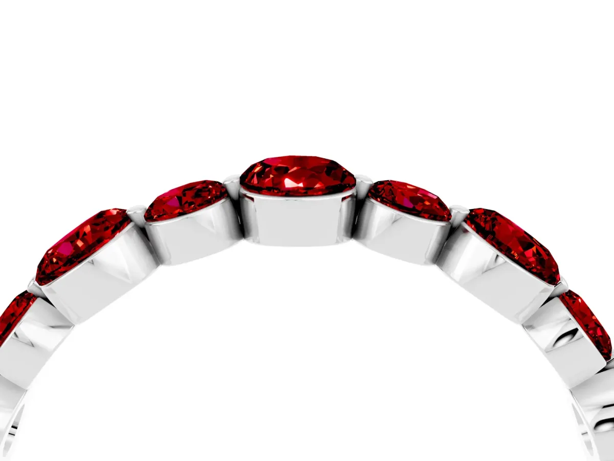 Round Ruby Scalloped Prong Set Eternity Band Platinum
