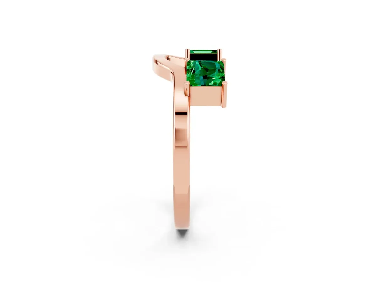 Princess Cut Emerald Two-Stone Open Band Ring with Four-Prong Setting Rose gold